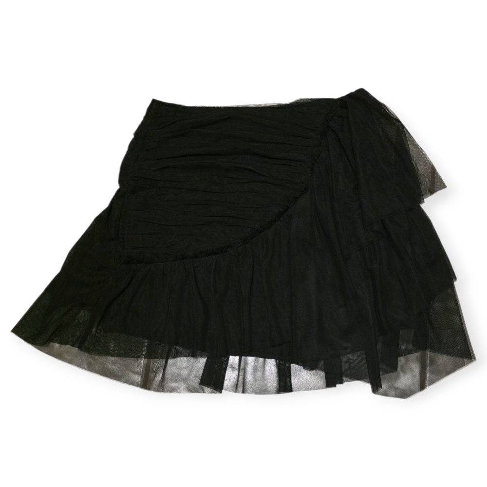 Anthropologie Black Tulle Ruched   Layered Whimsigoth Mini Skirt
